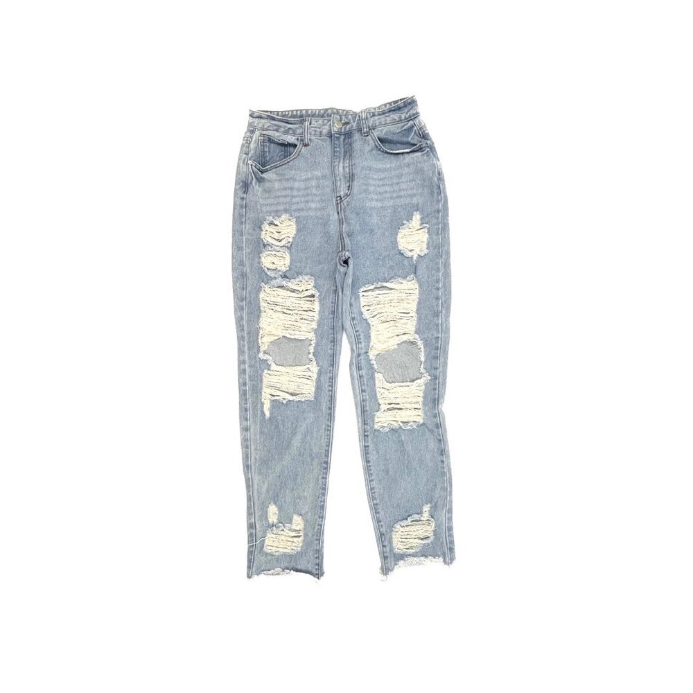 Shein Straight Raw Hem Distressed Women's size 6 Light Wash Blue Denim Jeans
